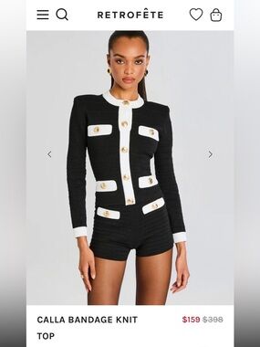 Retrofête Calla Bandage Knit Jacket in Black & White. Size Small.